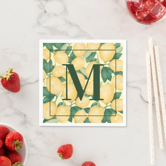 Serviette En Papier Fête Monogramme citron (En situation)