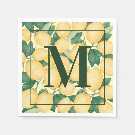 Serviette En Papier Fête Monogramme citron (Devant)