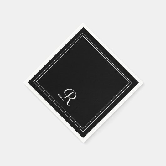 Serviette En Papier Fête Monogramme simple moderne en noir et blanc (Coin)