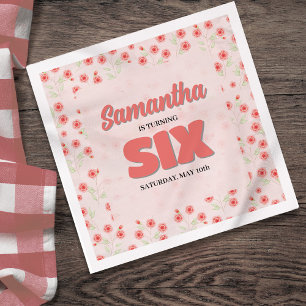 Serviette En Papier Fête personnalisée de six ans fille motif floral r