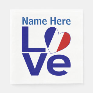 Serviette En Papier Fête personnalisée Drapeau Cœur Amour Bleu Françai