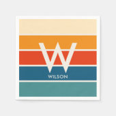 Serviette En Papier Fête Personnalisée Monogramme à Rayures Rétro Larg (Devant)