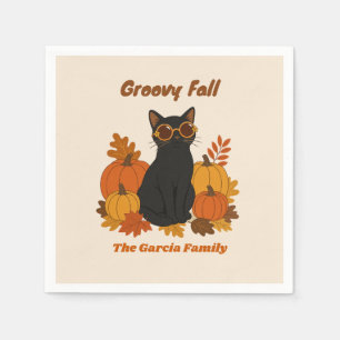 Serviette En Papier Fête personnalisée Rétro Groovy Chat Noir Automne