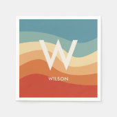 Serviette En Papier Fête personnelle de Monogramme rayé par rétro (Devant)