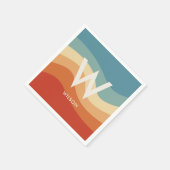 Serviette En Papier Fête personnelle de Monogramme rayé par rétro (Coin)