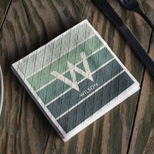 Serviette En Papier Fête Personnelle Monogramme Rayé avec Dégradé Vert