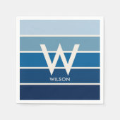 Serviette En Papier Fête Personnelle Monogramme Rayé Dégradé Bleu (Devant)