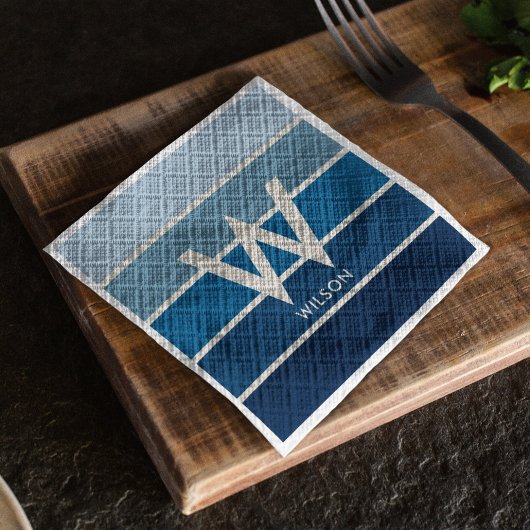 Serviette En Papier Fête Personnelle Monogramme Rayé Dégradé Bleu