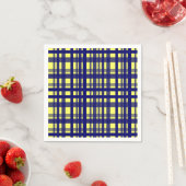 Serviette En Papier Fête Plaid Jaune & Bleu foncé (En situation)