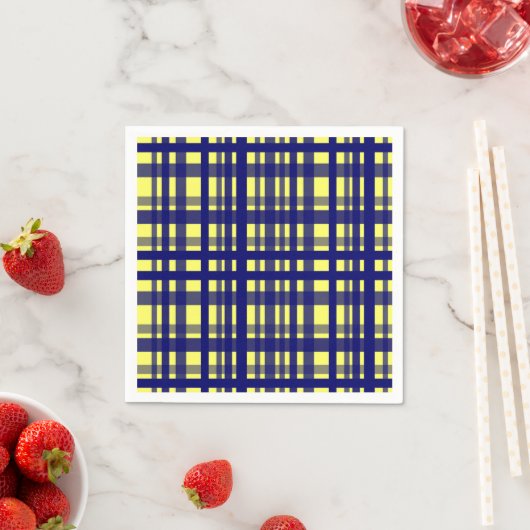 Serviette En Papier Fête Plaid Jaune & Bleu foncé (En situation)