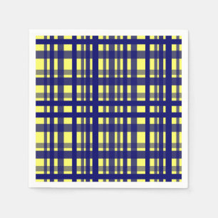 Serviette En Papier Fête Plaid Jaune & Bleu foncé