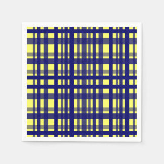 Serviette En Papier Fête Plaid Jaune & Bleu foncé