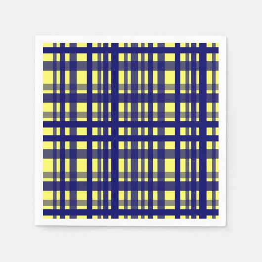Serviette En Papier Fête Plaid Jaune & Bleu foncé (Devant)