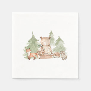 Serviette En Papier Fête Prénatale Animaux de la Forêt à l'Aquarelle