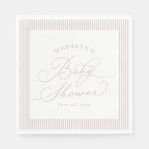 Serviette En Papier Fête prénatale bébé préppy rayure rose et blanche 