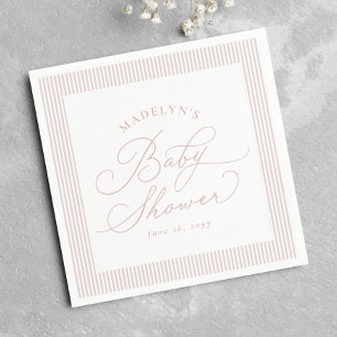 Serviette En Papier Fête prénatale bébé préppy rayure rose et blanche 