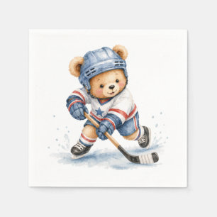 Serviette En Papier Fête Prénatale Ours en Peluche Joueur de Hockey Ga