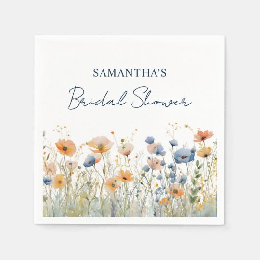 Serviette En Papier Fête prenuziale Fleur sauvage aquarelle bleu pouss (Devant)