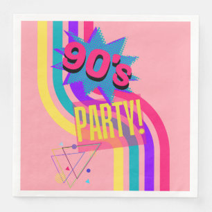 Serviette En Papier Fête Rétro Années 90 Rose Anniversaire Nostalgique