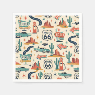 Serviette En Papier Fête Rétro Route 66 Décoration de Bord de Route