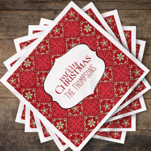 Serviette En Papier Fête Russe Rouge Flocon de neige Noël personnalisé