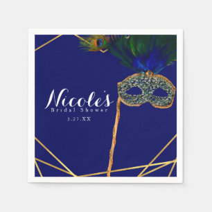 Serviette En Papier Fête sur mesure Mascarade Paon Bleu & Or