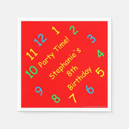 Serviette En Papier Fête Time Clock, 8e Birthday, nom, Red Paper (Devant)