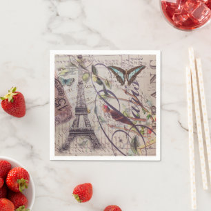 Serviette En Papier Fête Vintage Paris Tour Botanique Eiffel