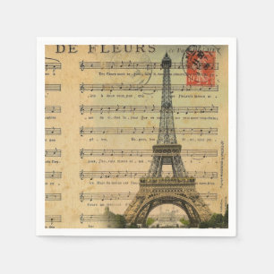 Serviette En Papier Fête Vintage Paris Tour Eiffel Botanique Française