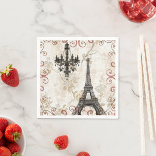 Serviette En Papier Fête Vintage Paris Tour Eiffel Botanique Française