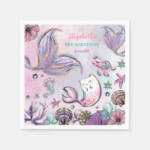 Serviette En Papier Fête Whimsical Mermaid Underwater Pool