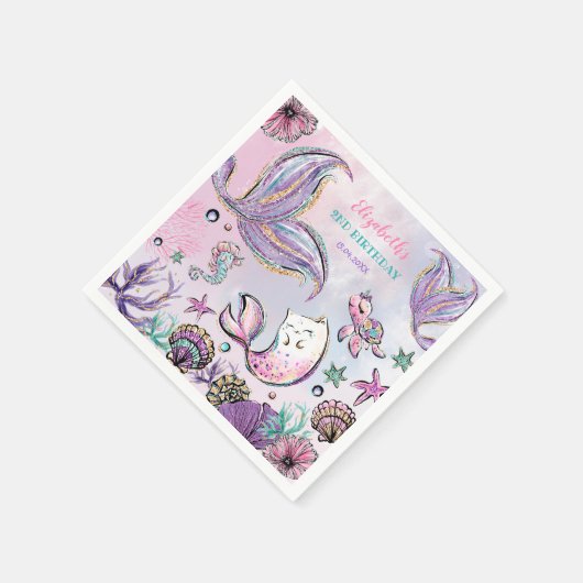 Serviette En Papier Fête Whimsical Mermaid Underwater Pool (Coin)