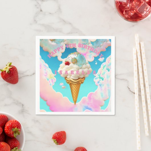 Serviette En Papier Fête Whimsical Pink and Blue Ice Cream (En situation)