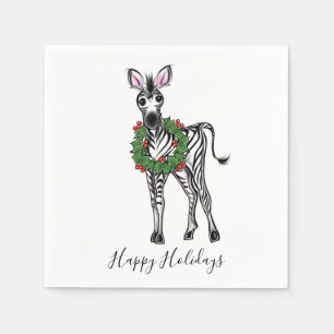 Serviette En Papier Fête Zebra avec Holly Wreath