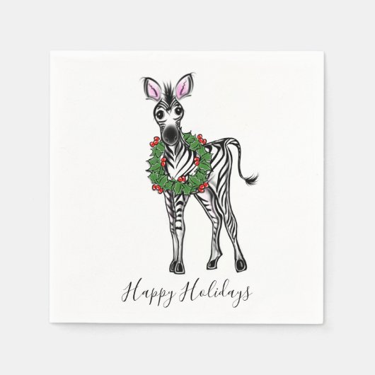 Serviette En Papier Fête Zebra avec Holly Wreath (Devant)