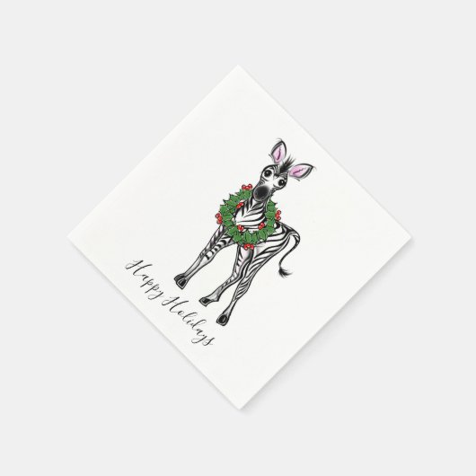 Serviette En Papier Fête Zebra avec Holly Wreath (Coin)