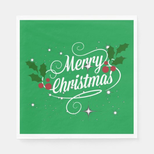 Serviette En Papier Fêter Noël, vert festif, (Devant)