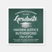 Serviette En Papier Fêtes de fin d'études Brossé vert foncé et blanc (Devant)