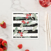 Serviette En Papier Fêtes de Noël Botanique Rayures Or (En situation)