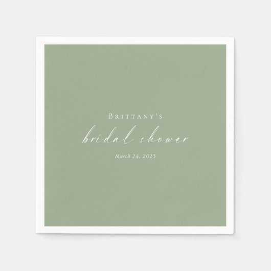 Serviette En Papier Fêtes des mariées personnalisées Sage Green (Devant)