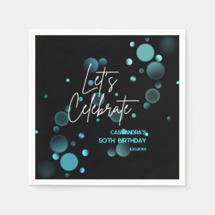 Serviette En Papier Fêtons l'anniversaire bleu du Bokeh Gradient noir