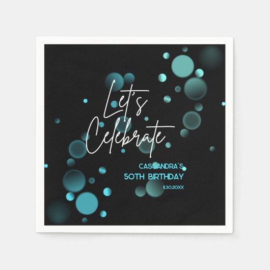 Serviette En Papier Fêtons l'anniversaire bleu du Bokeh Gradient noir (Devant)
