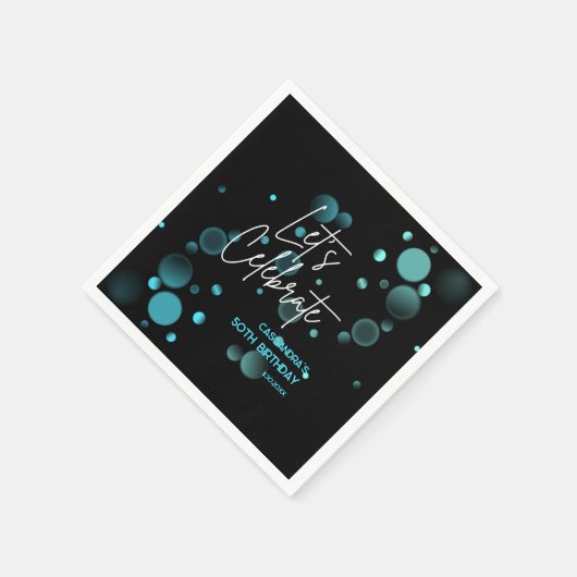 Serviette En Papier Fêtons l'anniversaire bleu du Bokeh Gradient noir (Coin)