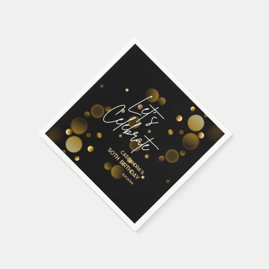 Serviette En Papier Fêtons l'or Bokeh Gradient Noir Anniversaire (Coin)