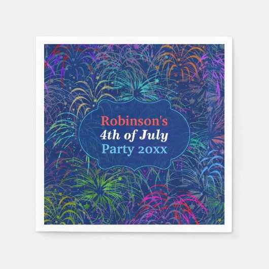 Serviette En Papier Feu d'artifice 4 juillet | Été personnalisé (Devant)