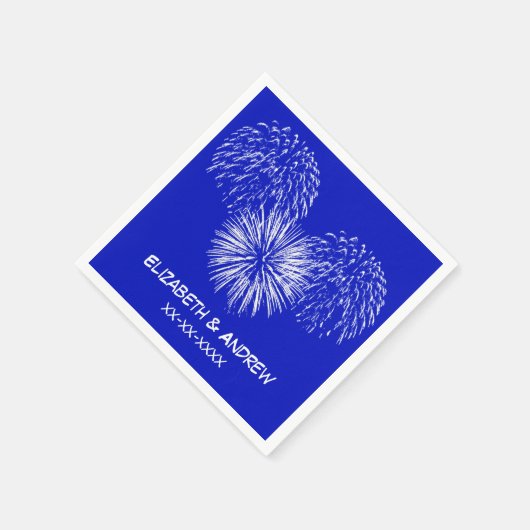 Serviette En Papier Feu d'artifice, Arrière - plan Royal Blue, Nom Mon (Coin)