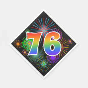 Serviette En Papier Feu d'artifice coloré + Motif arc-en-ciel "76" Num