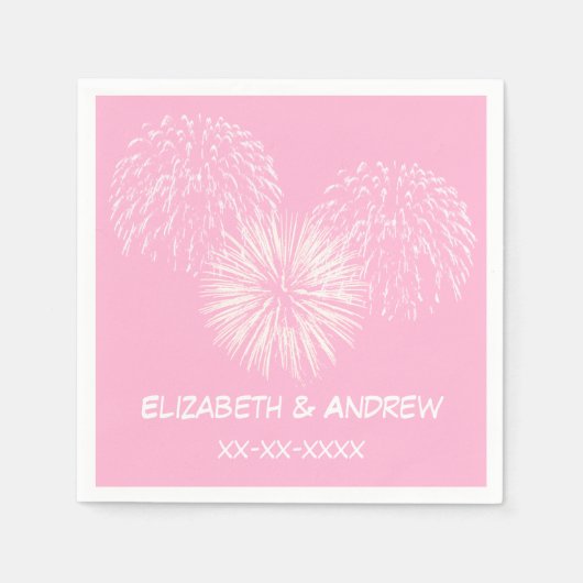 Serviette En Papier Feu d'artifice, Coton Candy Pink BG, Nom Monogramm (Devant)