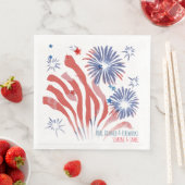 Serviette En Papier Feu d'artifice d'aquarelle rouge et bleu en blanc (En situation)