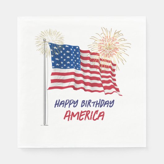 Serviette En Papier Feu d'artifice Joyeux anniversaire Amérique et dra (Devant)